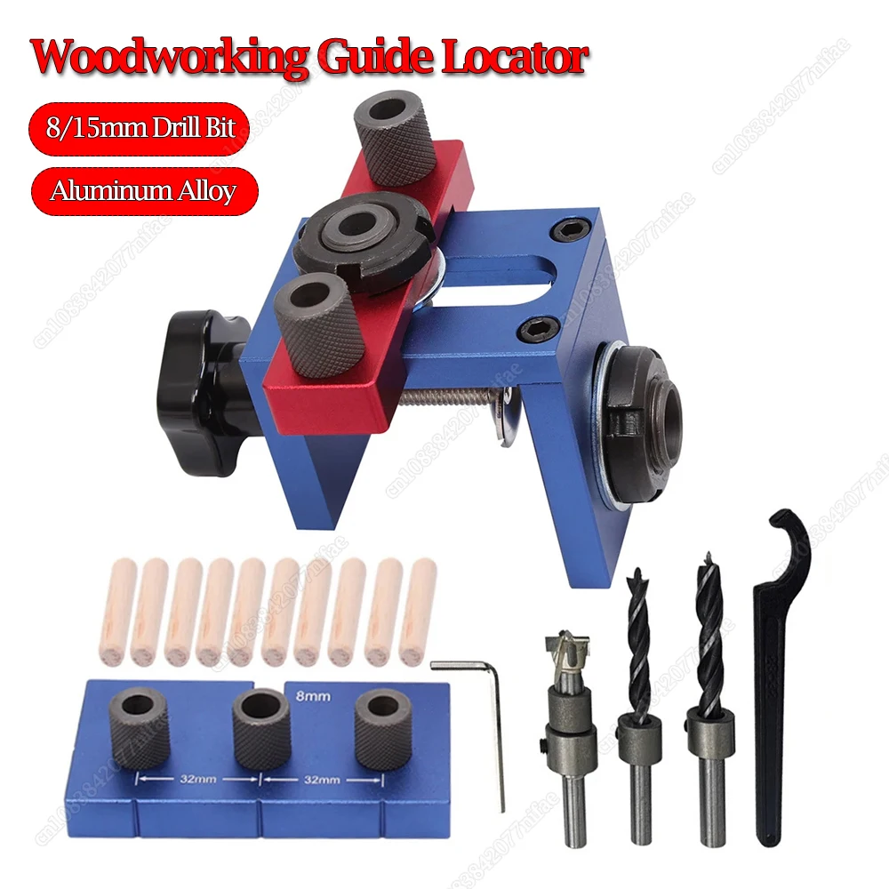 

Woodworking 3 in 1 Adjustable Doweling Jig Pocket Hole Jig With 8mm/15mm Drill Bit For Furniture Drilling Guide Locator Puncher