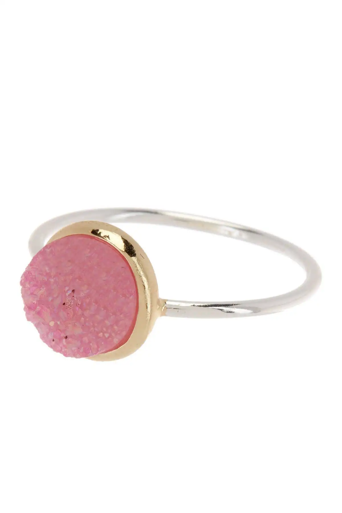 

Pink Druzy Quartz 2-Tone Ring Jewelry US Size 5-12
