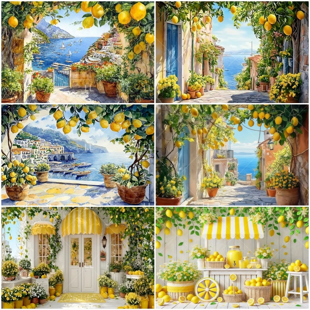 

Lemon Summer Natural Scenery Backdrop Birthday Party Decoration Fruit Shop Background Plants Sky Ocean Garage Banner Supplies