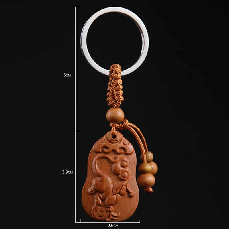 Peach Wood Twelve Zodiac Signs Keychain Rat Ox Tiger Dragon Snake Luckies Bring In Wealth And Treasure Car Pendant