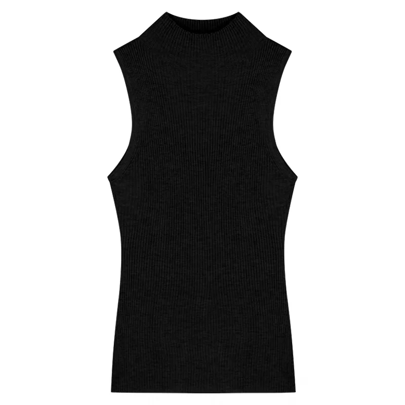 Mode Rippen Gestrickte Sexy Tops Rollkragen Sommer Grundlegende Shirts Dünne Dünne Lila Casual Ärmellose Weste frauen Tank Top – Detail 14