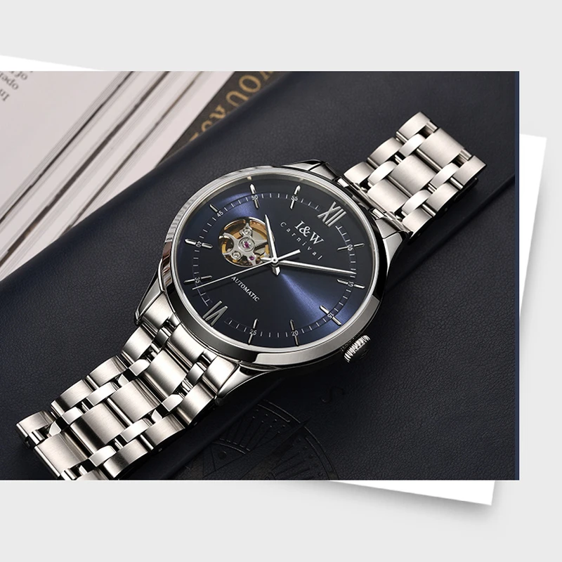 Carnival High-End Series IW Brand MIYOTA Mechanical Watch for Men Classic Stainless Steel Luxury Sapphire Skeleton Watches Mens