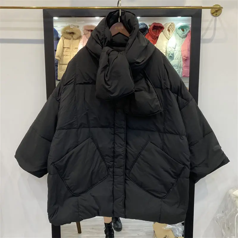 

Down Jacket Women Coat Autumn Winter 2024 Korean Loose Scarf Fashion White Duck Down Parka Mujer Explosion Style Outerwear h2137