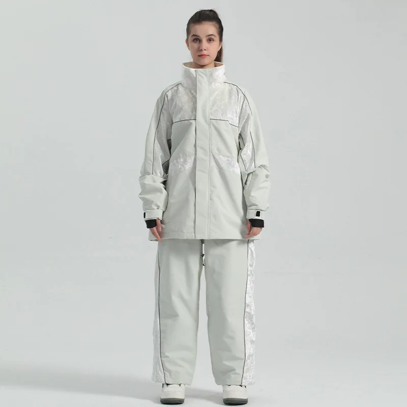 New Ski Suit Suit Men's and Women's Solid Color Winter Outdoor Windproof Waterproof Zipper Warm Sports Ski Suit