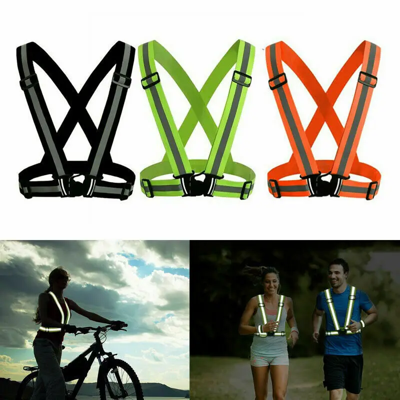 Chaleco de seguridad ajustable con tirantes reflectantes, banda elástica para adultos y niños, ropa para correr y montar de noche, 12 colores