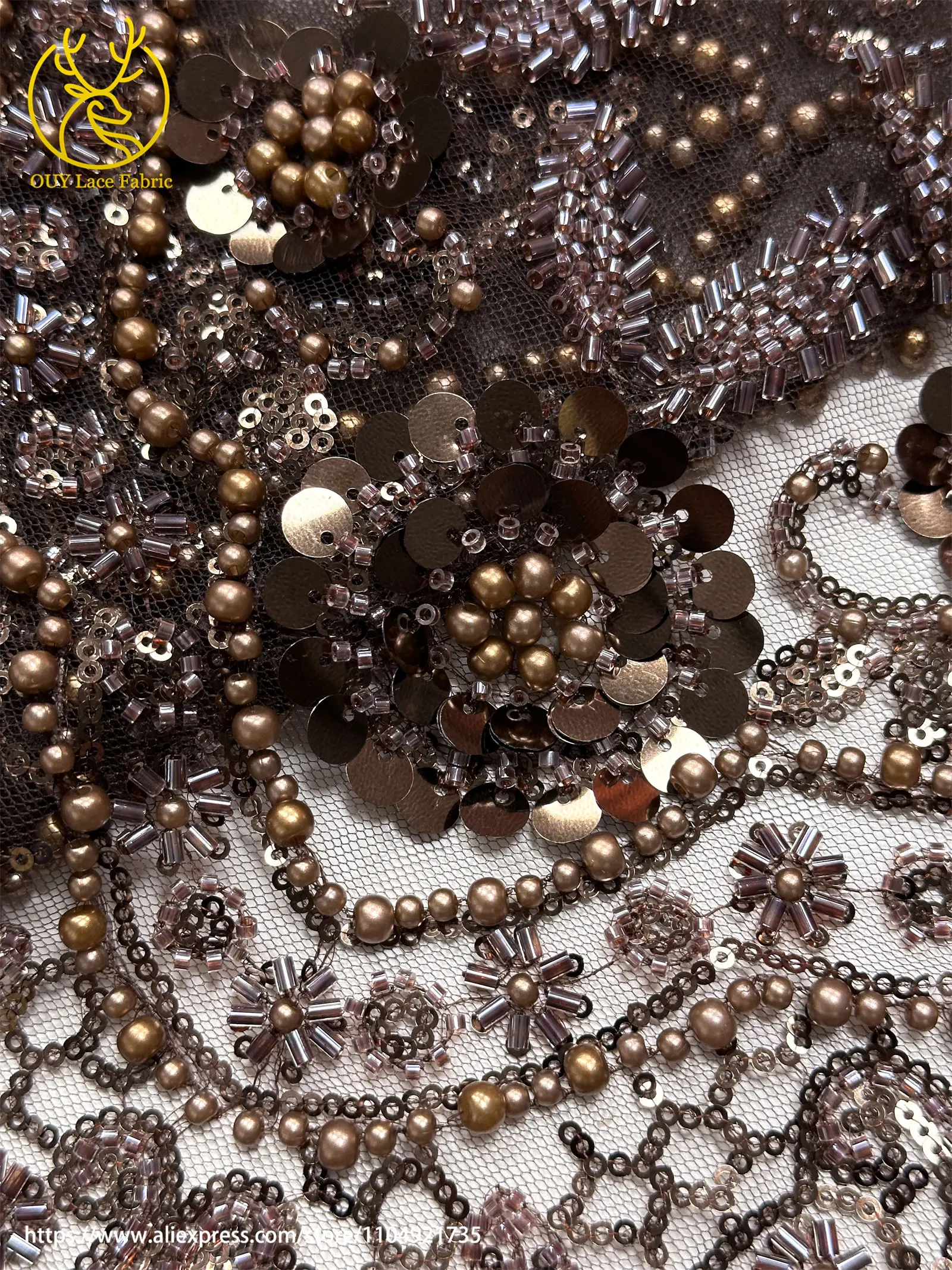 Grüner afrikanischer Pailletten-Perlen-Spitzenstoff 2026, nigerianischer französischer Mesh-Spitzenstoff, geeignet zum Nähen von Damen-Hochzeitskleidern – Detail 33