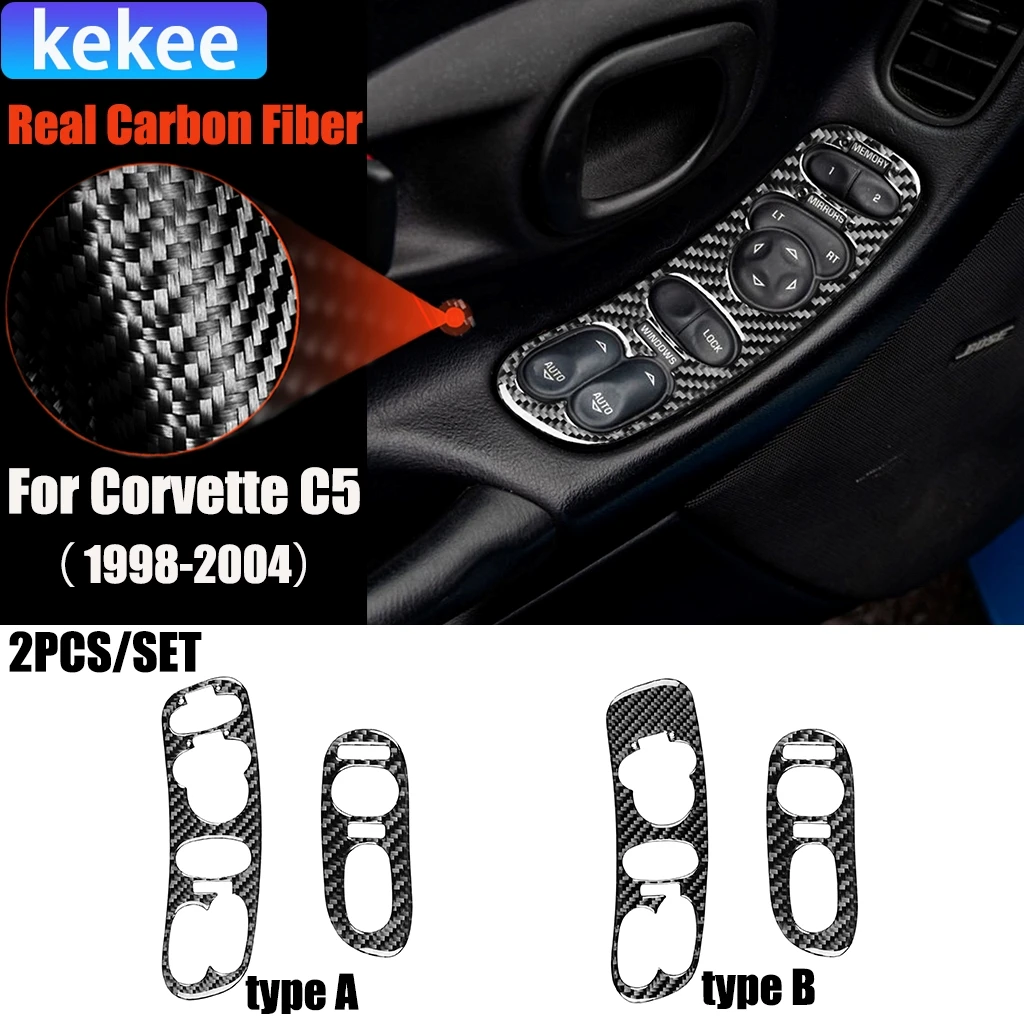 

Carbon Fiber Car Accessories Window Lift Control Panel Modified Interior Trim Cover Sticker For Chevrolet Corvette C5 1998-2004
