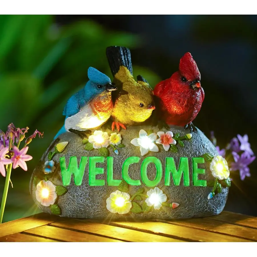 

Solar Birds with Welcome Sign Outdoor Bird Decor with Solar LED Lights Elegant and Charming Bird Figurines Perfect Gifts for Wom