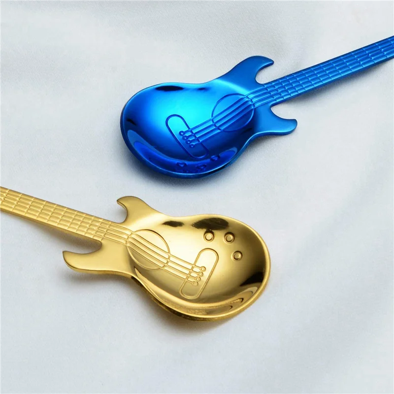 

ABXF-Guitar Кофейные ложки, 12 шт., креативные милые ложки, чайные ложки из нержавеющей стали в форме гитары (разноцветные)