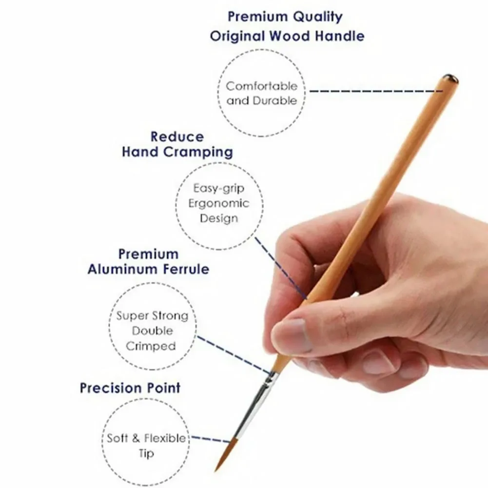Набор мелких кистей для рисования, микро-кисточки с тремя линиями, ручка для контуринга с деревянной ручкой, акварельная гуашь, ручка с Тонкой кисточкой, 11 упаковок