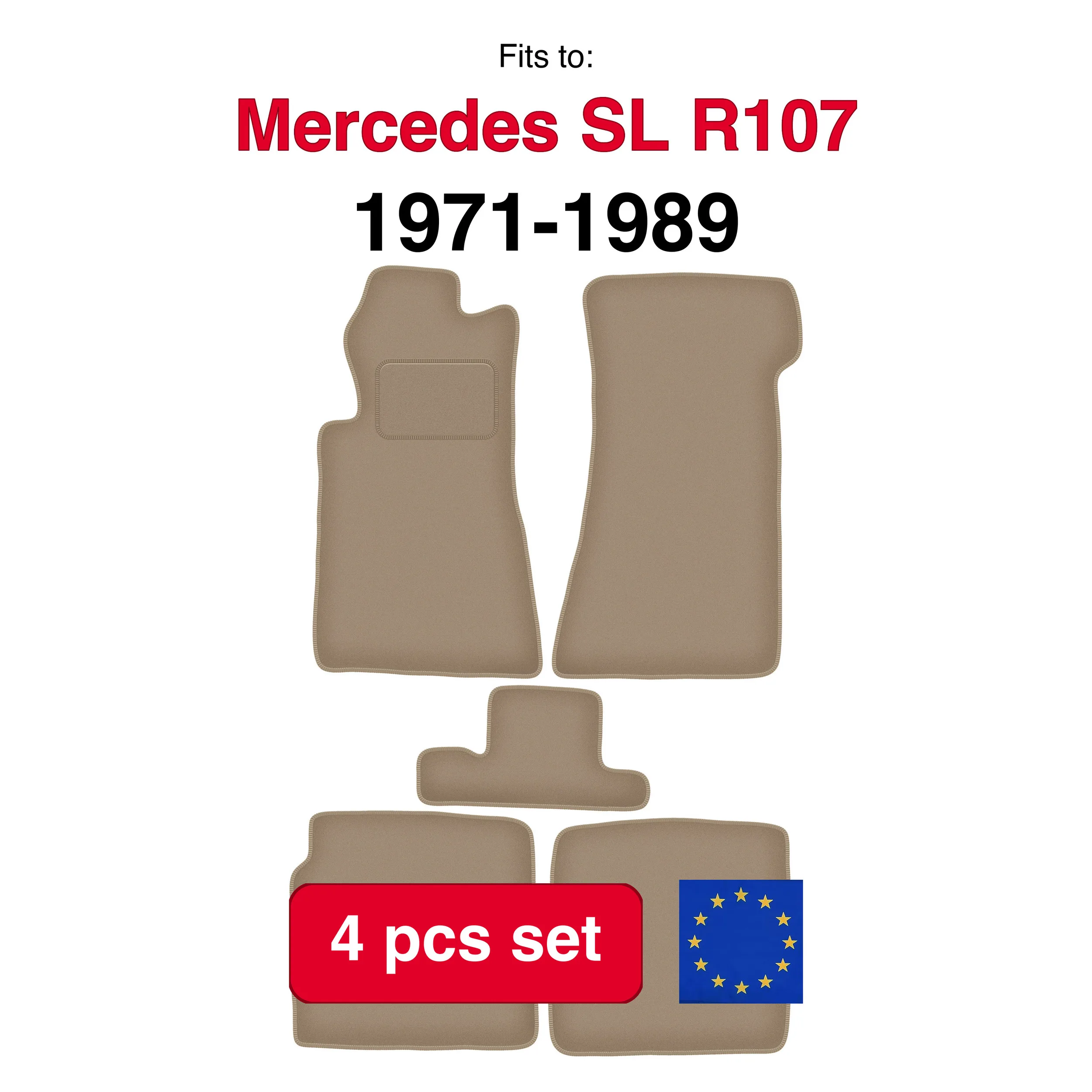 Wielganizator Mercedes SL R107 Long-Front (1971-1989) - beige (4 pezzi) Set di tappetini in velluto adatti per auto