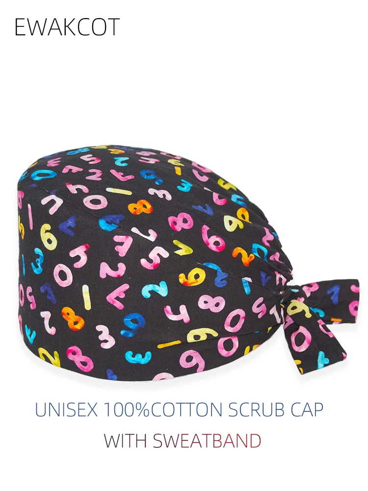 Adjustable printed surgical cap pet clinic vet Surgery Cap for Medical Dental Dentist scrub cap 100% Cotton scrubs hat
