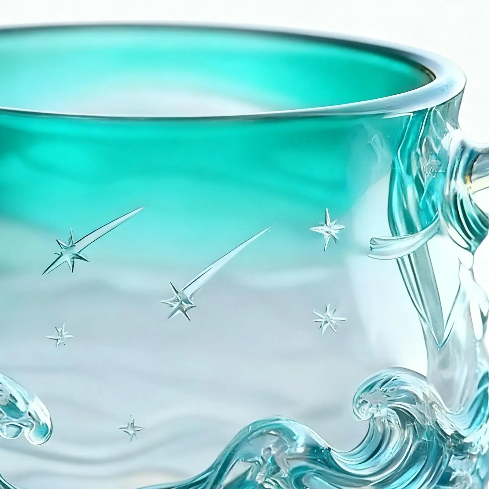 

Handmade Sea Glass Wave Mug 14oz Hand-Blown Drinkware Sea Lover Beverage Mug For Juice Milk Study Living Room Teachers Students