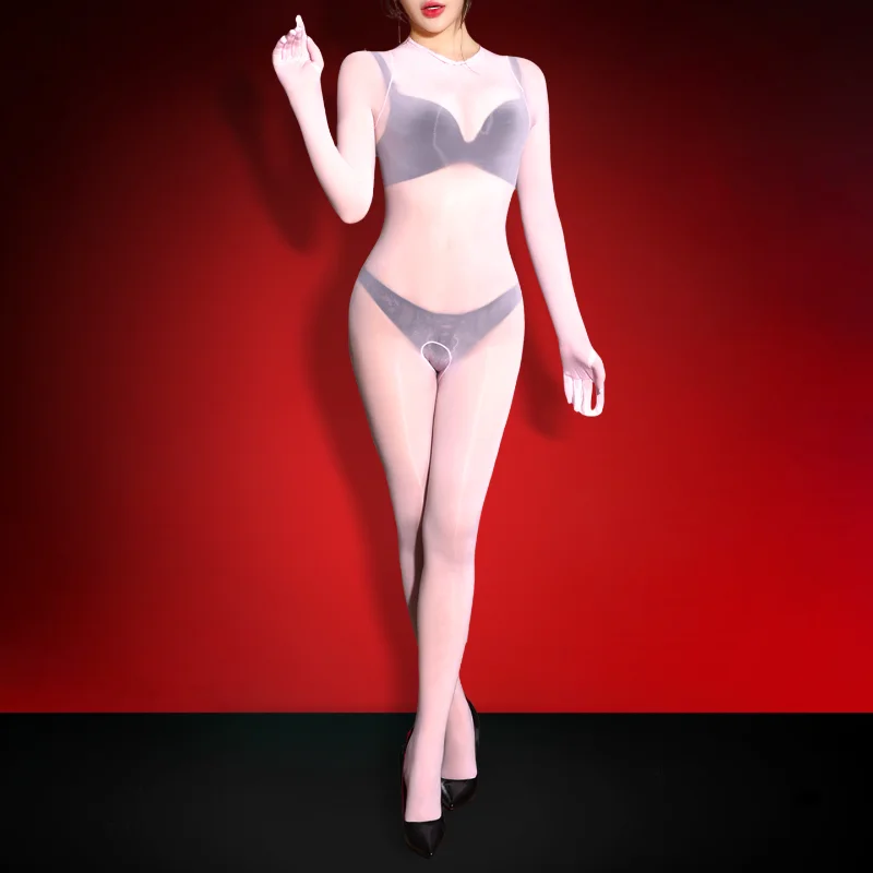 المرأة كامل الجسم جوارب طويلة مرونة جدا النفط لامعة لامعة الحرير بذلة مع خمسة أصابع شفافة الملابس الداخلية الملابس الداخلية الغريبة #4