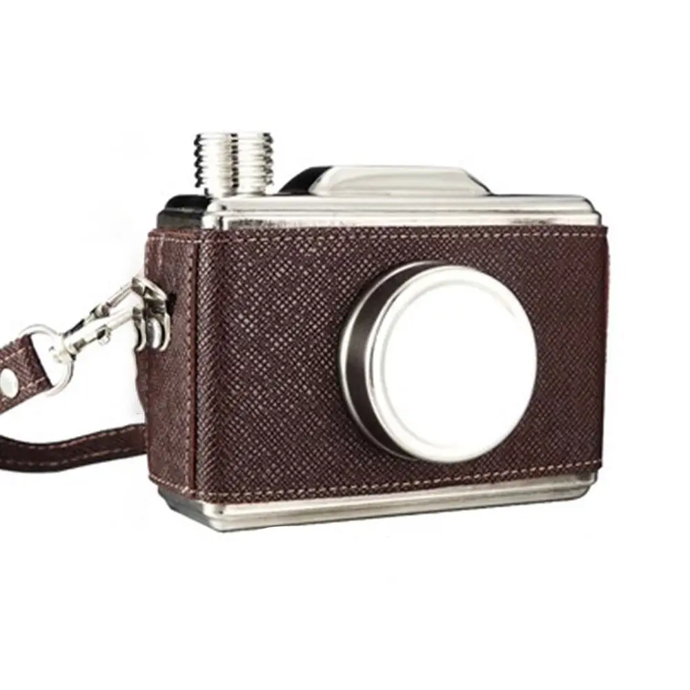 Stainless Steel Camera Hip Flask Camera Design Leak Proof Whiskey Containers Bottle Removable Strap 11OZ 325ML Whiskey Flask