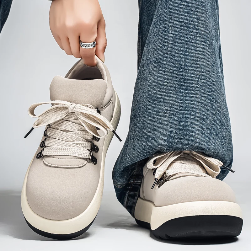 Japanese Style Bread Shoes Men's 2026 New Spring Low Help Big Head Shoes Thick Bottom Heightening 7CM Casual Skate Shoes