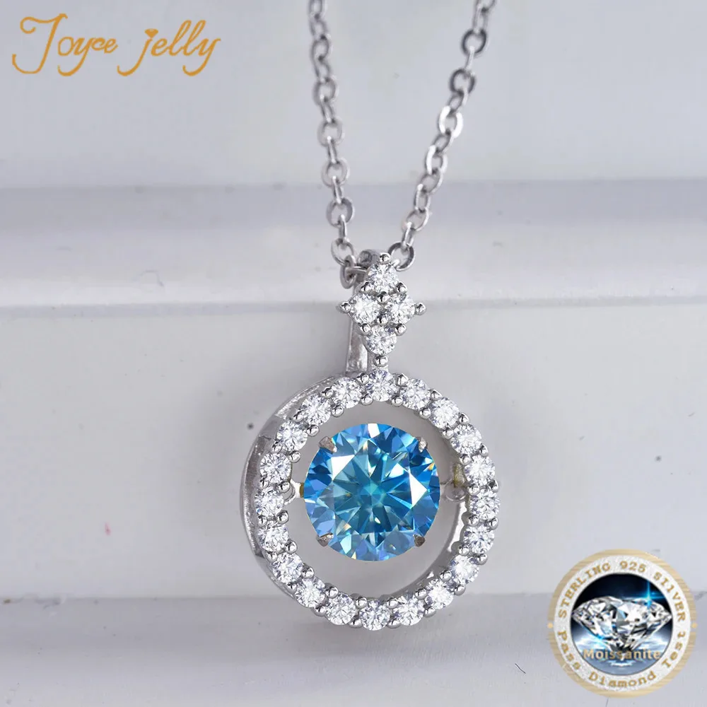 

JoyceJelly 1 Carat Moissanite Necklace S925 Sterling Silver Pendant Chain VVS D Color 3EX Cut Round Lab Created Diamond Jewelry