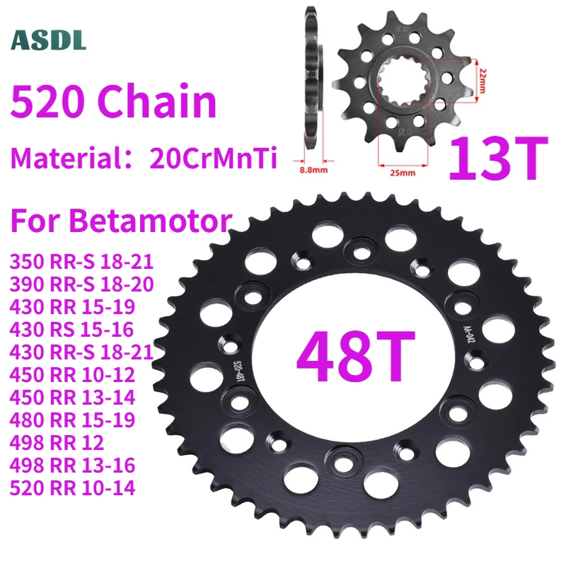 pignon-avant-et-arriere-pour-moto-betamotor-350-390-430-450-480-498-520-rr-48t-13t-350rr-390rr-430rr-450rr-480rr