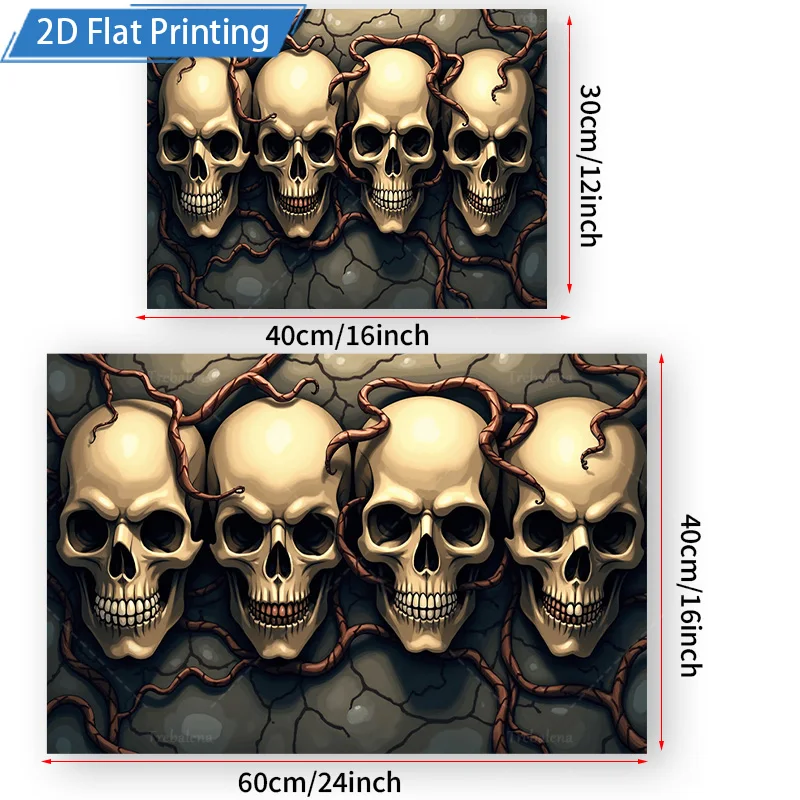 قطعة واحدة من نسيج الجدار على شكل جمجمة قوطية - ديكور رعب داكن لغرفة المعيشة أو غرفة النوم