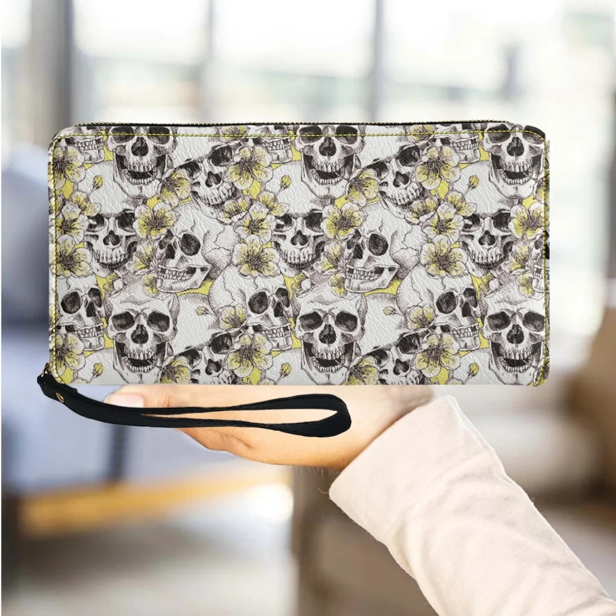 

New Rose Skeleton Skull Wallet for Women Brand Design Zipper Wallets Clutch Portable Travel Long Purse Coin Bags Halloween Gift