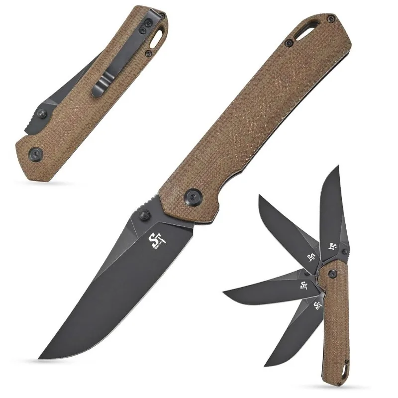 

Sitivien ST124 Pocket Folding Knife D2 Blade G10/Micarta Handle Knives Camping Hunt Survival Tactical Outdoor Utility EDC Tools