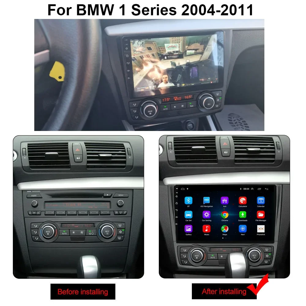 Autoradio Android 13, 8 Go/128 Go, Navigation GPS, Stéréo, Lecteur Limiteur, Sans 2Din, pour Voiture BMW Série 1, E88, E82, E81, E87 (2004-2011)