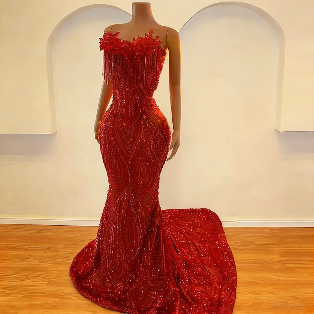 Real Image Red Prom Dresses 2026 Luxury Mermaid Party Gowns vestidos de cerimônia Black Girls Dress Customized