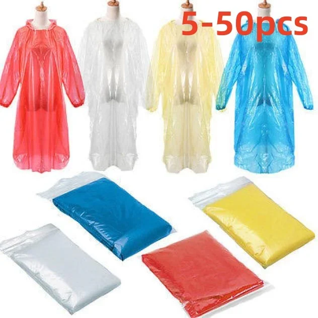 

5-50pcs Disposable Rain Ponchos Raincoat with Hood Adults Emergency Waterproof Raincoat for Camping Hiking Sport Outdoors