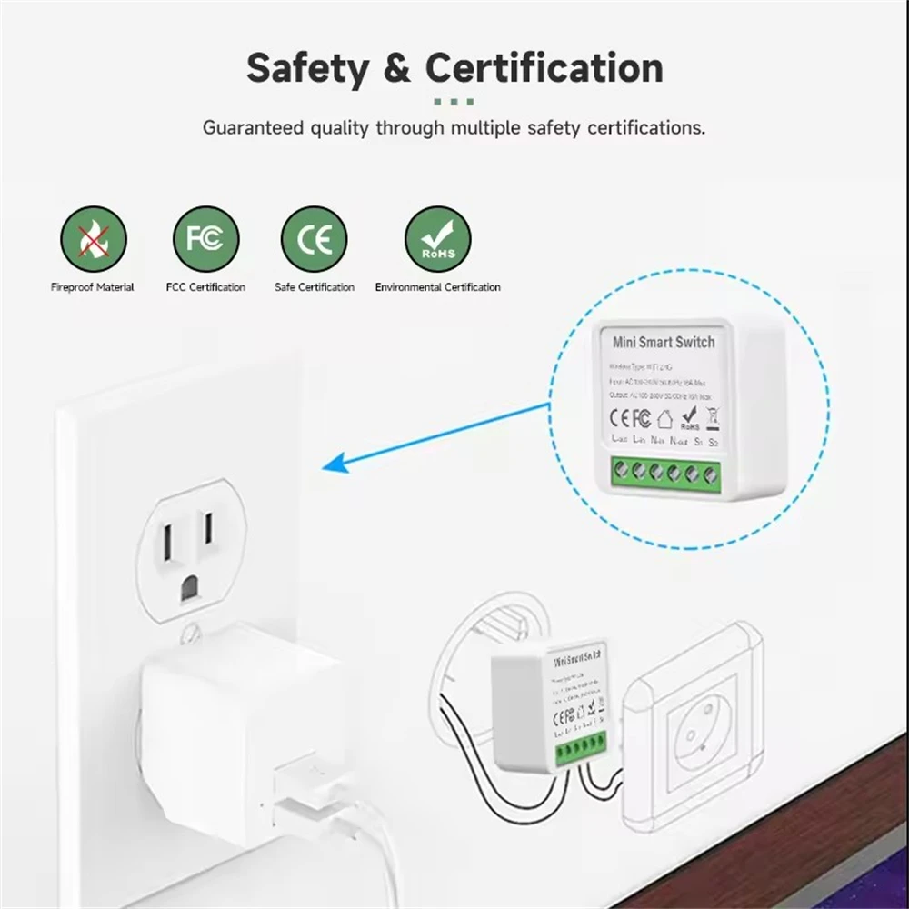 Work With Tuya app Mini 16A WiFi Switch Smart Life App 2 Way Control Smart Home Automation Module Interruptor Alexa Google Home