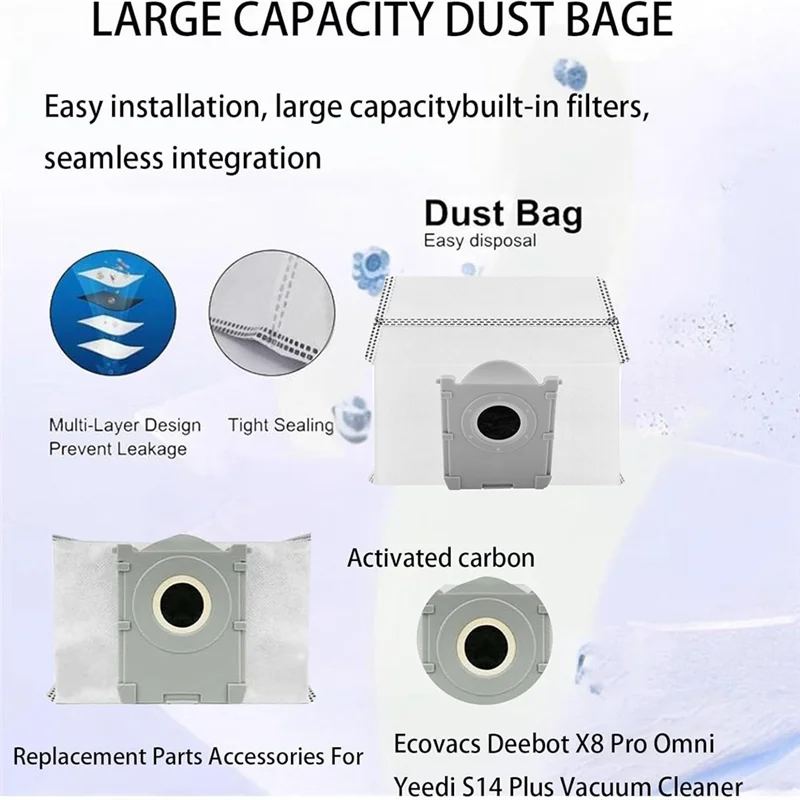 Sacchetti per la polvere di ricambio per Ecovacs Deebot X8 Pro Omni / T50 Pro / T50 Max per Yeedi S14 Plus Sacchetti per aspirapolvere