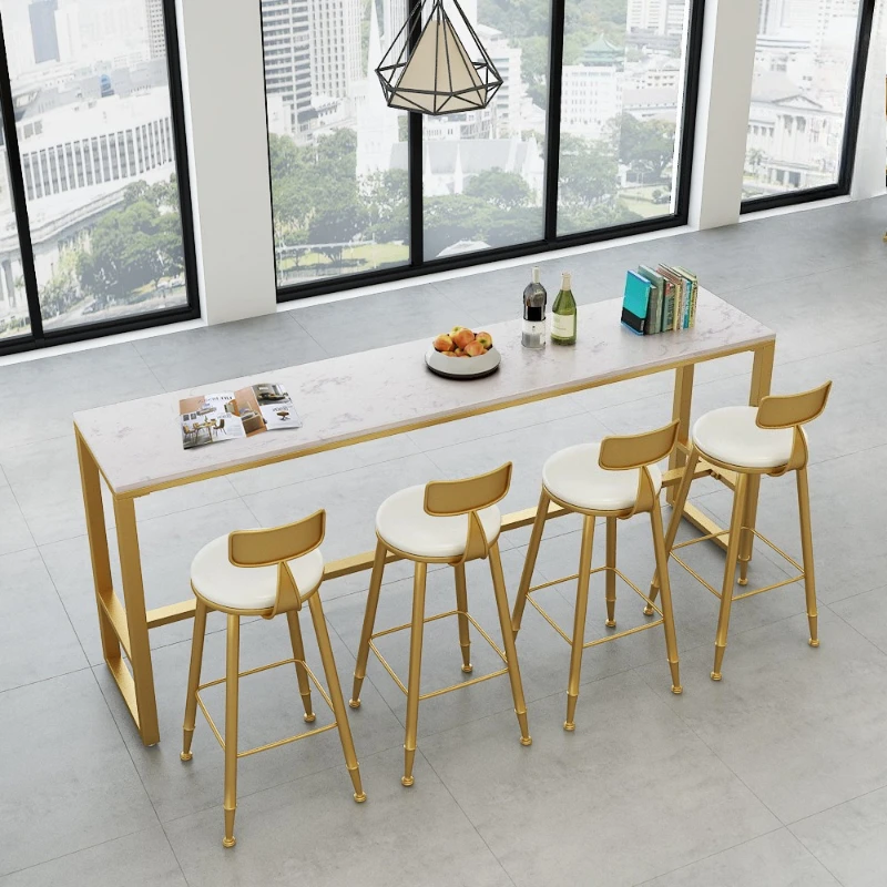 Tavolo alto in marmo nordico negozio di tè al latte dessert tavolo da bar in ferro battuto e combinazione di sedie caffè bianco이mobili da camera