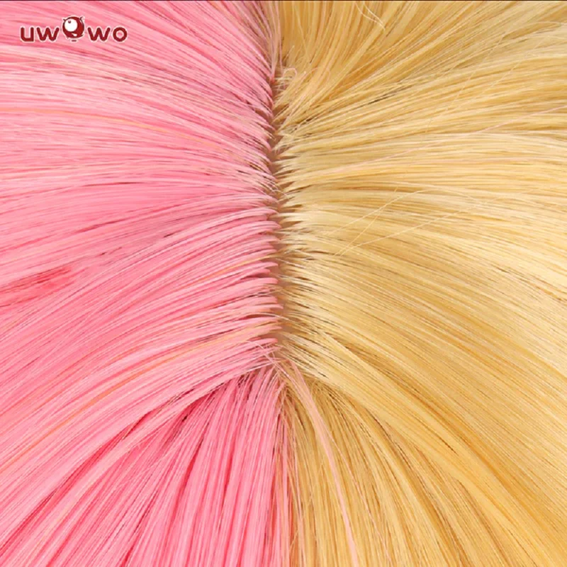 UWOWO-Peruca Cosplay Halloween Resistente ao Calor, Cabelo Comprido, Rosa e Dourado, Conjunto para Kotoka Torahime Cosplay