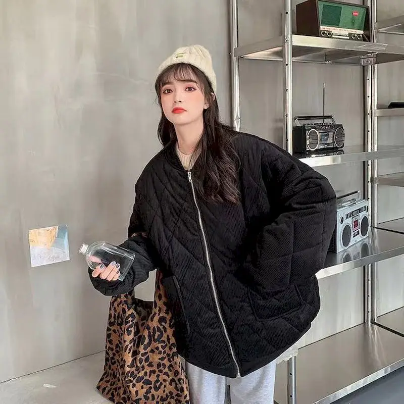 Women Thick Jackets V-neck Puffer Corduroy Parkas High-Quality Warm Vintage Wild Coats New 2021 Autumn Winter Female Overcoat