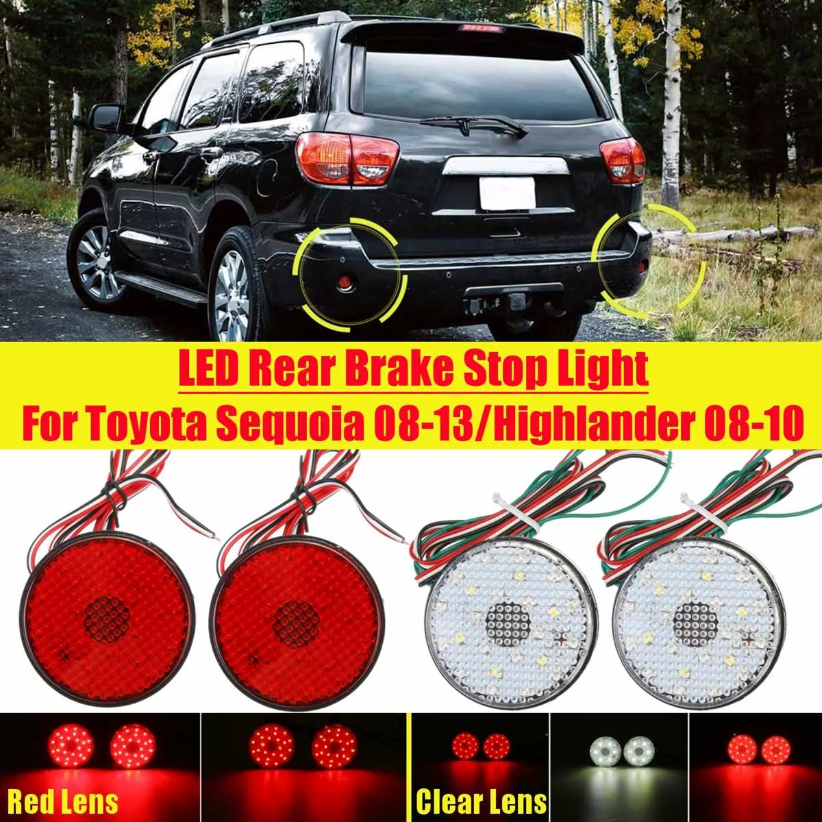 2 X Car 21SMD Reflector Lamp Light For Toyota Highlander Sequoia ZRR70 Noah Car Brake Clear Red Lens LED Rear Bumper Tail Stop