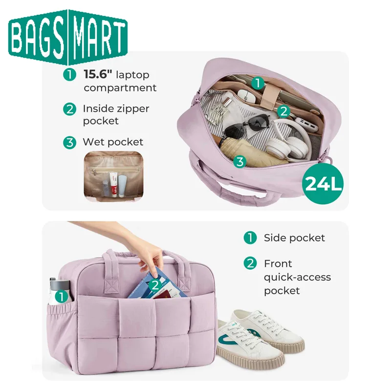 

BAGSMART 24L дорожная спортивная сумка, большая вместительная сумка для выходных, спортивная сумка для ручной клади, сумка для личных предметов с отделением для ноутбука
