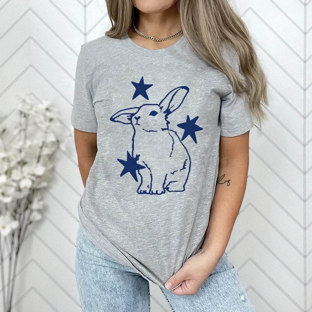 

Y2K Graphic T-shirt Blue Rabbit Stars T-shirt All Cotton High Quality Oversize Colorful T-shirt Blue Print Minimalist Y2K Style