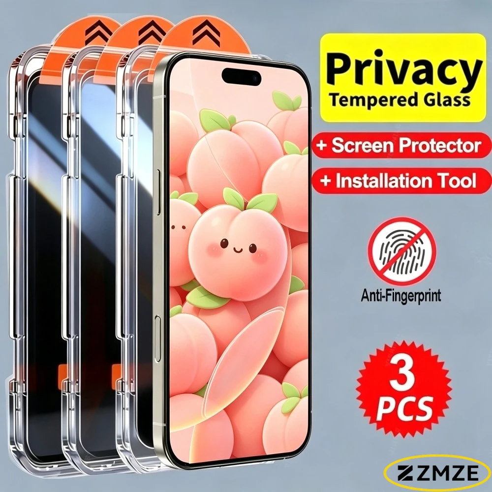 

3Pcs Anti Spy Screen Protector for iPhone 17 16 15 Pro Max 17e 16e 15 14 Plus Air 14 13 12 Pro Easy One Click Installation Glass