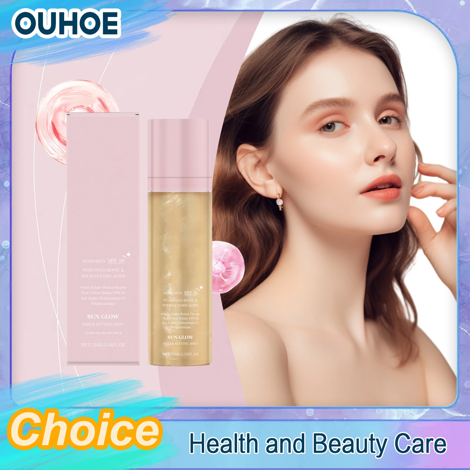 Makeup Setting Spray Spf 50+ Sun Block Waterproof Glossy Matte Control Oil Non Sticky Lasting Base Makeup Fixer Protective Spray
