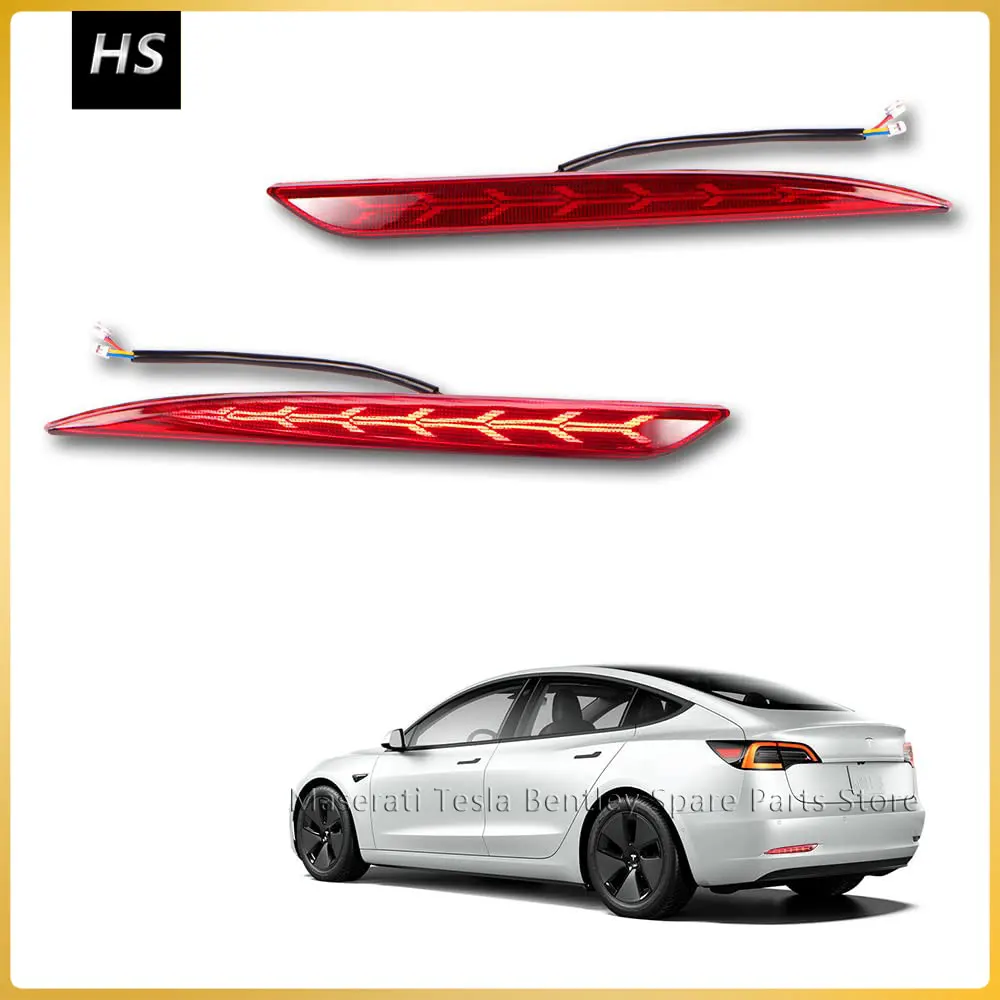 Rear Fog Light for Tesla Model 3 Y 2PCS Rear Bumper Light for Tesla 2021-2023 LED Reflector Lamps Fishbone Lights Assemblies