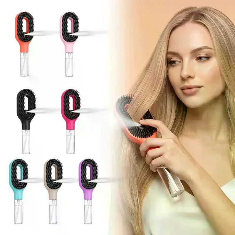 /YOV/Spray Hair Brush Refillable Liquid Water Spray Paddle Comb Anti Static Soft Bristle Hair Styling Massage Comb For Home 1Pcs
