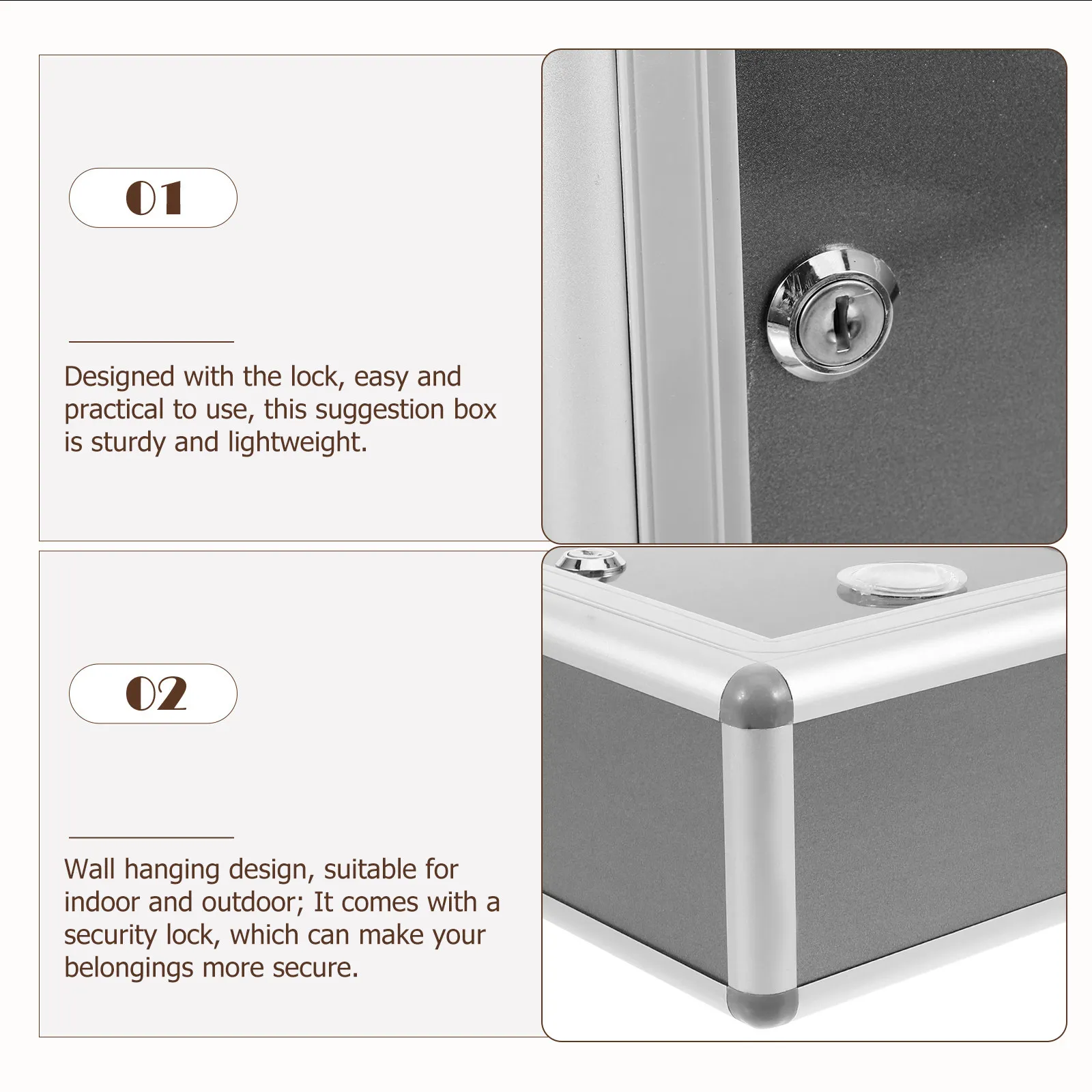 1Set Sturdy Wall Hanging Suggestion Box Metal Plastic Construction Safe Letter Box with Lock for Schools Offices Public Places