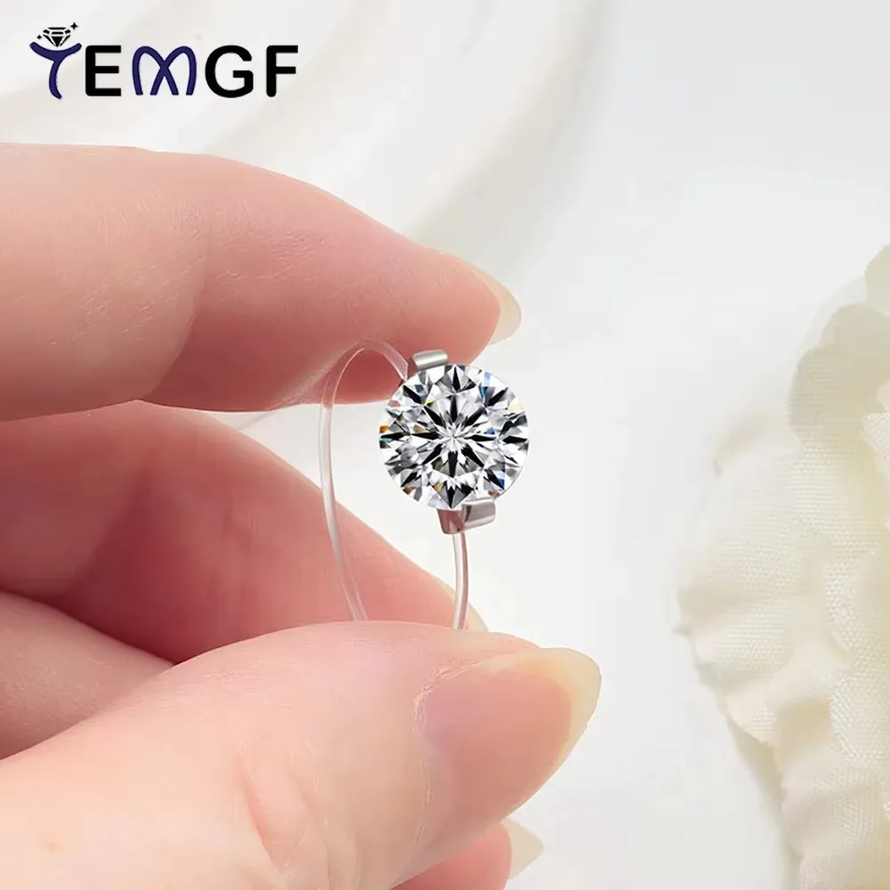 Pierścionek TEMGF 6mm/8mm z Cyrkonią/Moissanitem, Srebro Próby 925, Wysokiej Jakości Pierścionek z Linką Wędkarską dla Kobiet, Modna Prosta Biżuteria