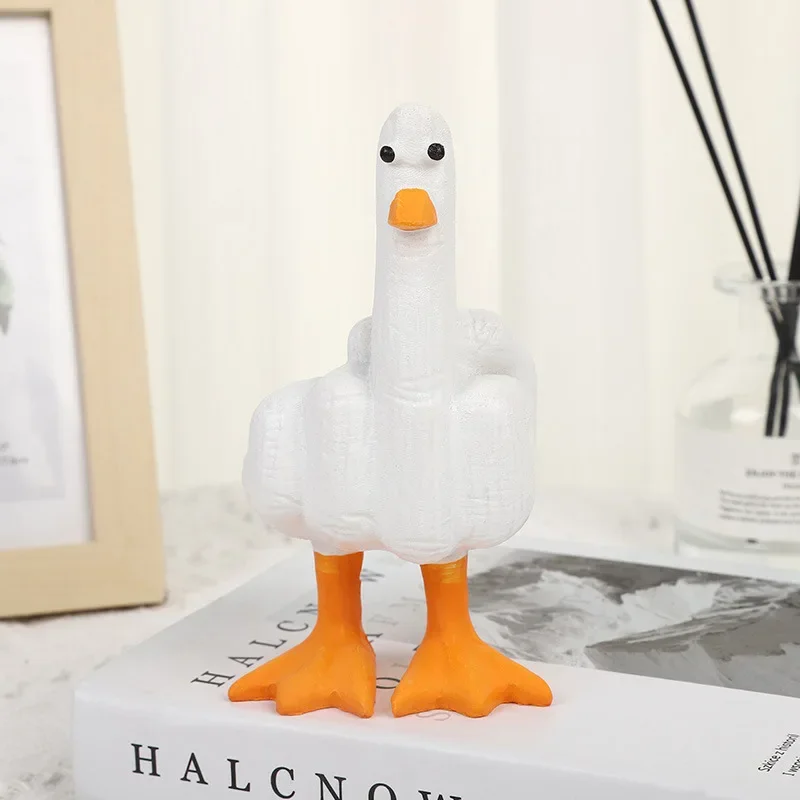 

New Creative Funny Little Duck Personalized Middle Finger Resin Statue Home Desktop Craft Ornament Garden Sculpture Decor Gift