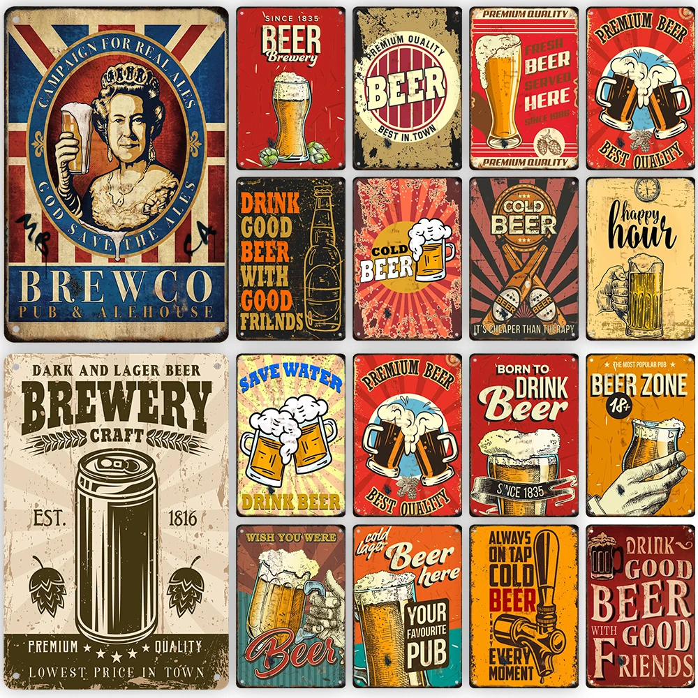 Cold Beer Vintage Metal Poster Drink Retro Tin Sign Bar Club Pub Wall Art Decoration Plate for Modern Home Decor Aesthetic Gifts