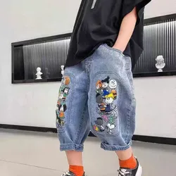 Pantalones cortos de mezclilla para niños, Shorts holgados con estampado de dibujos animados, informales, 2023