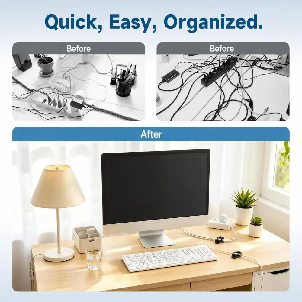 10pcs Portable Self Adhesive Cable Management Clips Adjustable Reusable Cable Holder Strong Bond Cable Ties Office