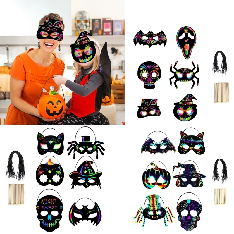 Conjunto 6 máscaras criativas arco-íris para jogos fantasia festa Halloween