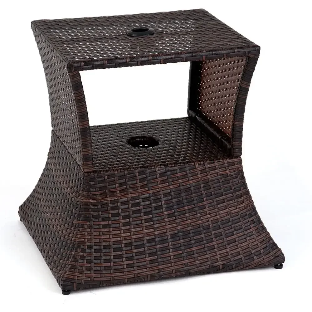 

17 Square Rattan Umbrella Holder and Side Table