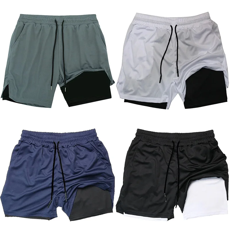 

Men Running Shorts 2 In 1 Double-deck Sport Shorts Sportswear Gym Fitness Short Pants Training Jogging Bottom Men Clothing S-XXL