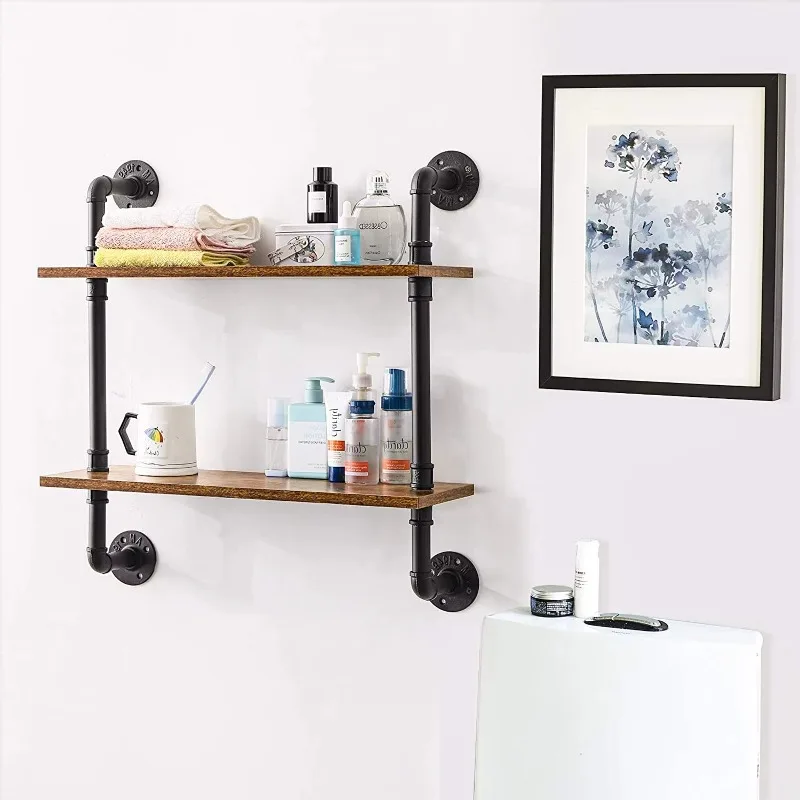 2 Layer Industrial Pipe Rack,  Wall  Bookshelf, Metal Support Storage Wall Rack for Bedroom, Kitchen, Living cosas para el hogar